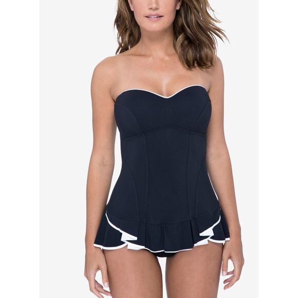 Profile by Gottex Strapless Belle Curve Ruffled Slimming Swim Dress black Size 8 - Picture 3 of 7